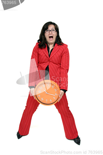 Image of sexy businesswoman with clock, business photo