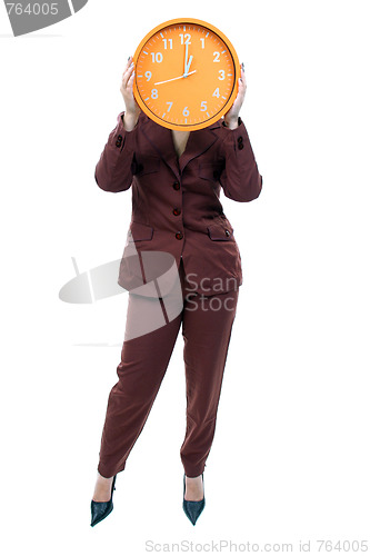 Image of sexy businesswoman with clock, business photo