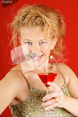 Image of Blond woman with red drink