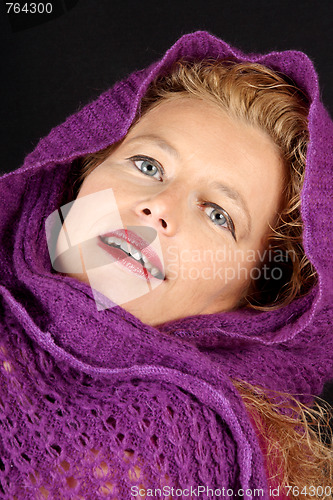 Image of Woman with purple woolen scarf