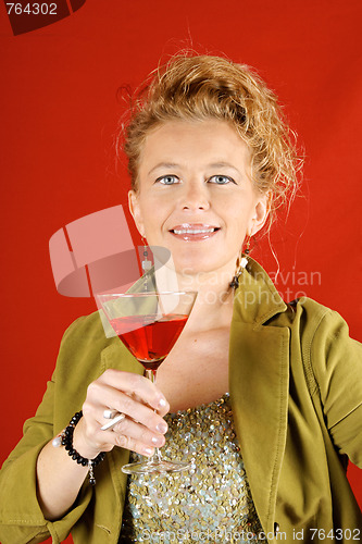 Image of Blond woman with red drink