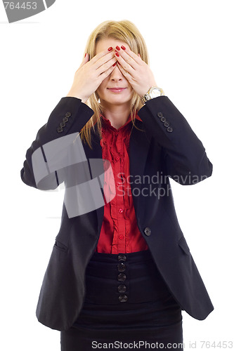 Image of businesswoman in the See No Evil pose