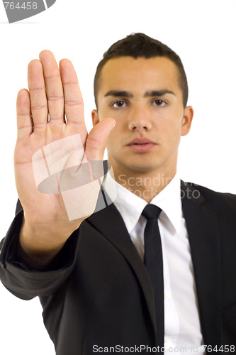 Image of serious businessman saying stop