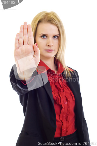 Image of businesswoman saying stop