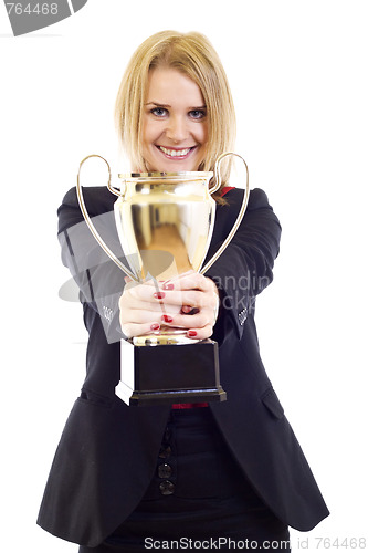 Image of picture of an attractive businesswoman winning