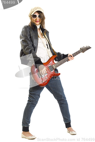 Image of girl with red electric guitar