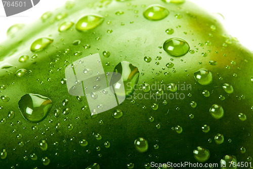 Image of Green bell pepper with water droplets