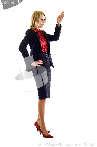 Image of Happy business woman giving a speech