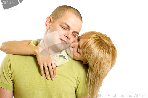 Image of woman kissing man