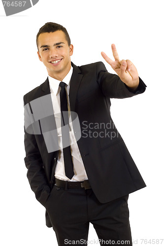 Image of Businessman showing Victory sign 