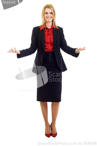 Image of Friendly smiling businesswoman welcoming