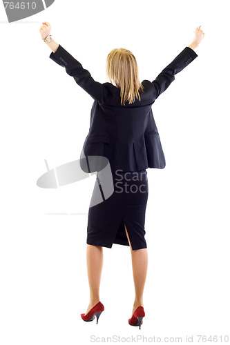 Image of Businesswoman with arms raised