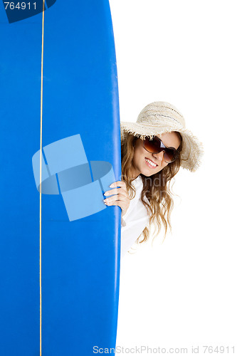 Image of Woman with a surfboard