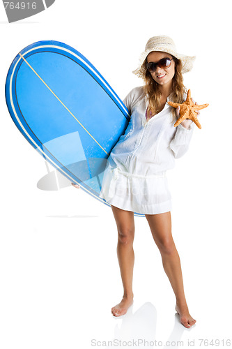 Image of Woman with a surfboard