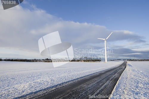 Image of Wind turbine and road