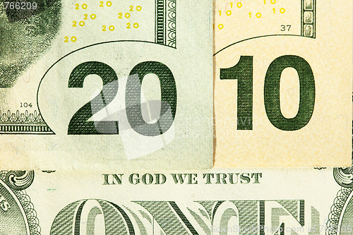 Image of Year 2010 concept maken with dollar bills