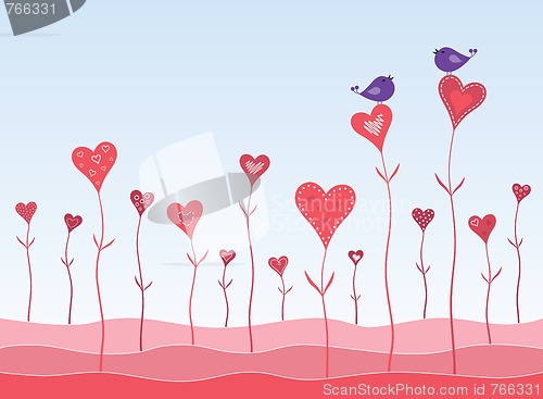 Image of Birds in a hearts garden