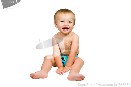 Image of Cute Baby Boy Isolated Wearing Cloth Diaper 