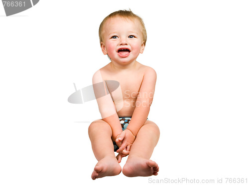 Image of Cute Baby Boy Isolated Wearing Cloth Diaper 
