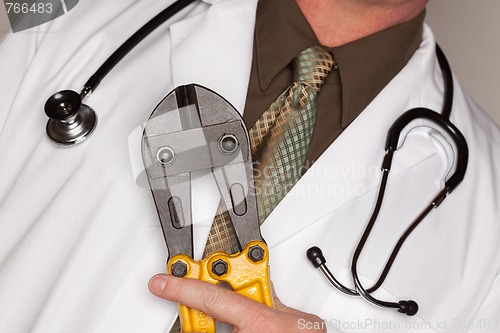 Image of Doctor with Stethoscope Holding A Cable Cutters