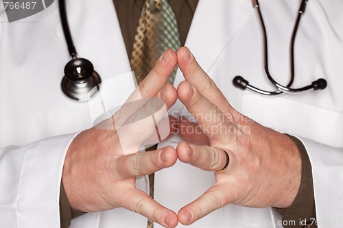 Image of Doctor with Stethoscope Making Hand Gestures