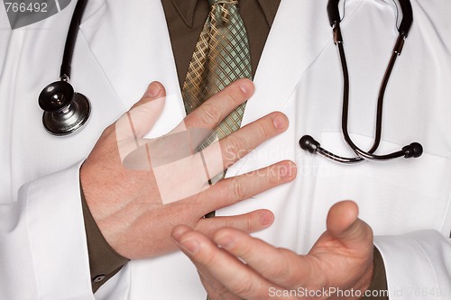 Image of Doctor with Stethoscope Making Hand Gestures