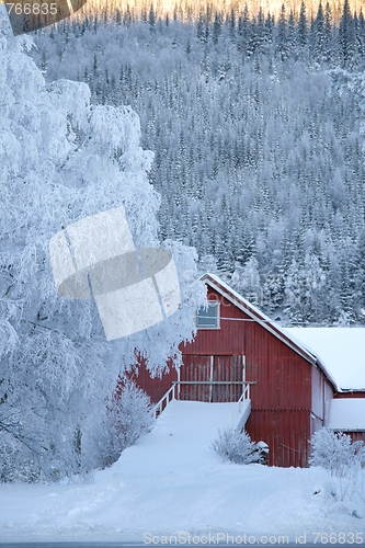 Image of Red barn in winter