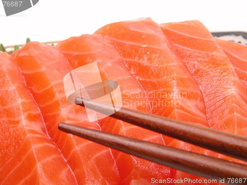 Image of Chopsticks and salmon meat