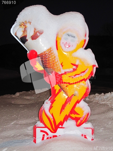 Image of Ice cream sign in the snow