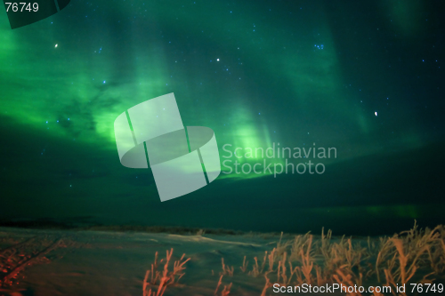 Image of Active aurora through clouds with blurred foregroud