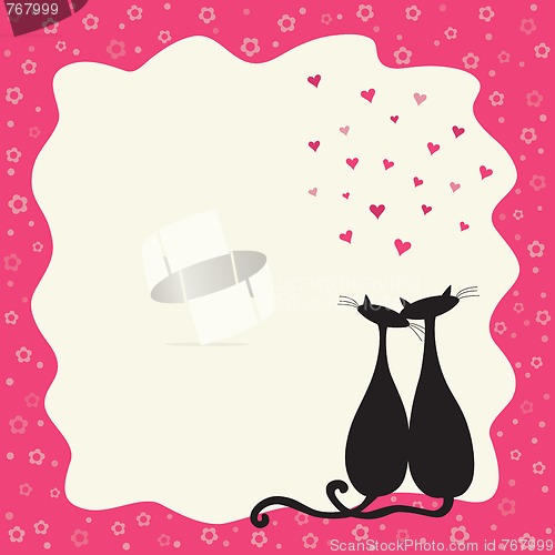 Image of Two cats in love in a retro frame