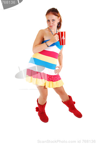 Image of Pretty girl in colorful dress.