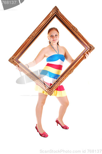 Image of Pretty girl in colorful dress.