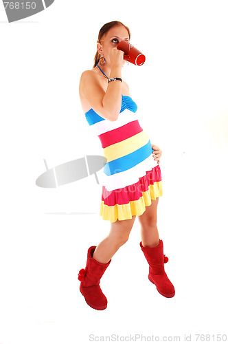Image of Pretty girl in colorful dress.