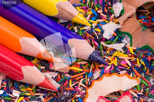 Image of Multicolor pencils and shavings