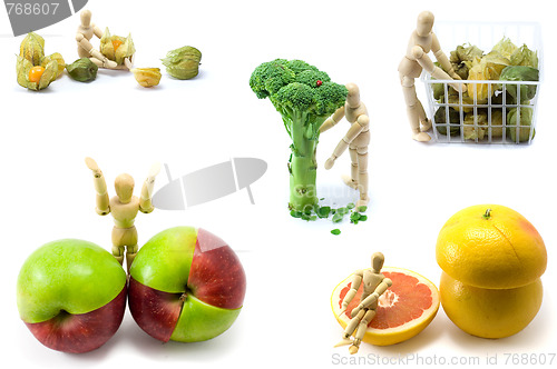 Image of Wooden man and food