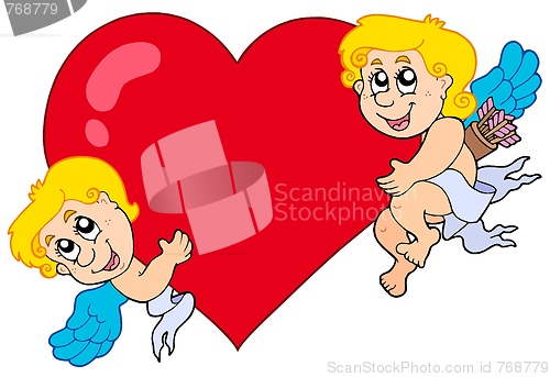 Image of Two Cupids holding heart
