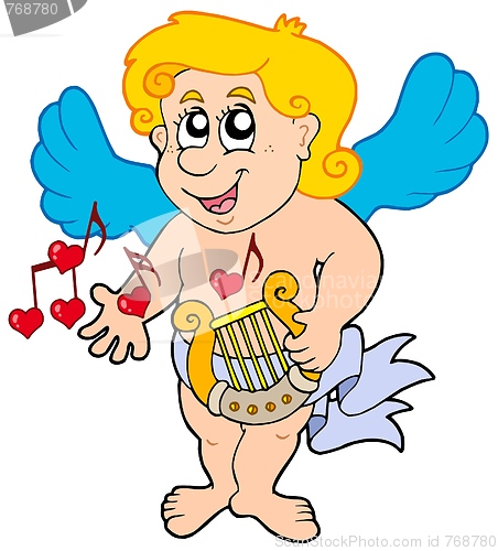 Image of Cupid playing harp