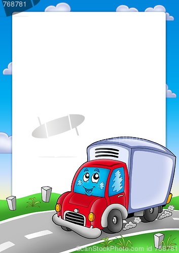 Image of Frame with cute delivery car