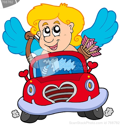 Image of Cupid in red car