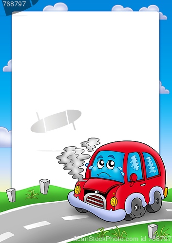 Image of Frame with broken cartoon car