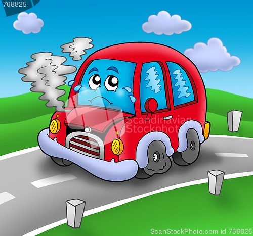 Image of Broken cartoon car on road