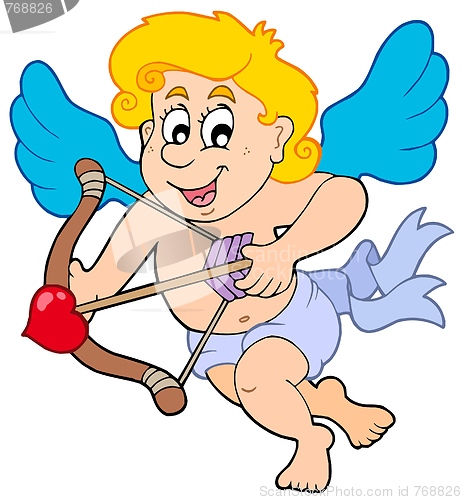 Image of Happy cupid with bow and arrow
