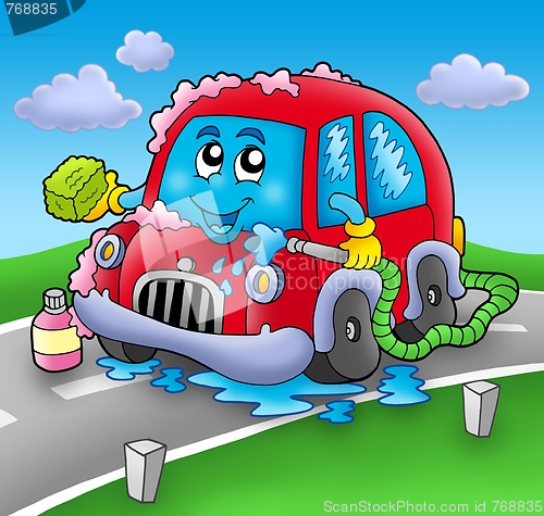 Image of Cartoon car wash on road