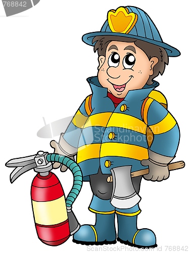 Image of Fireman holding fire extinguisher