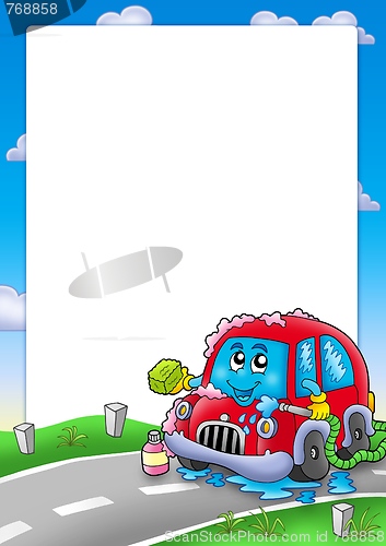 Image of Frame with cartoon car wash