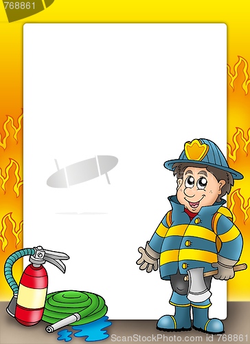 Image of Fire protection frame with fireman