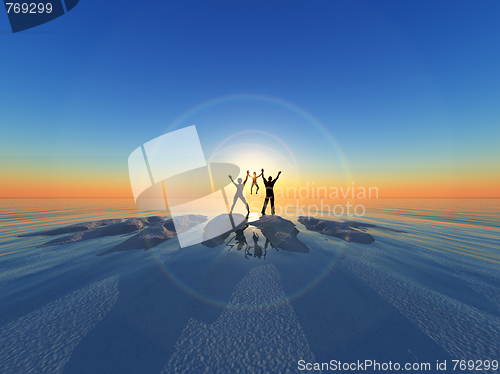 Image of Silhouette Family By the Sea