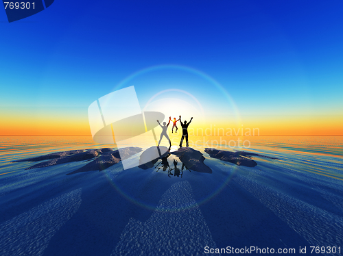 Image of Silhouette Family By the Sea