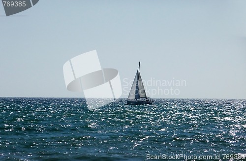 Image of Sail Boat In Sea On Brighton Coast